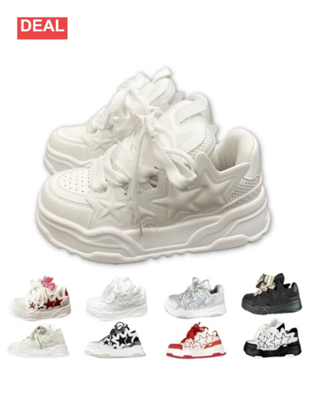 Chunky Platform Sneakers Star Decor Lace-Up Mesh Casual Dad Shoes